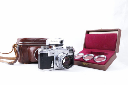 Zeiss Ikon Contax IIa (1955/56) + Sonnar 50mm f/1.5 + Contameter 1340 + Étui Cuir